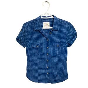 H&M blue w white polka dot button down shirt w two ways of wearing sleeves